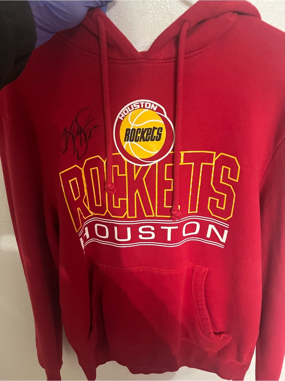 Autographed (Kenny Smith) Houston Rockets Red Hoodie - NBA Basketball Collectibl